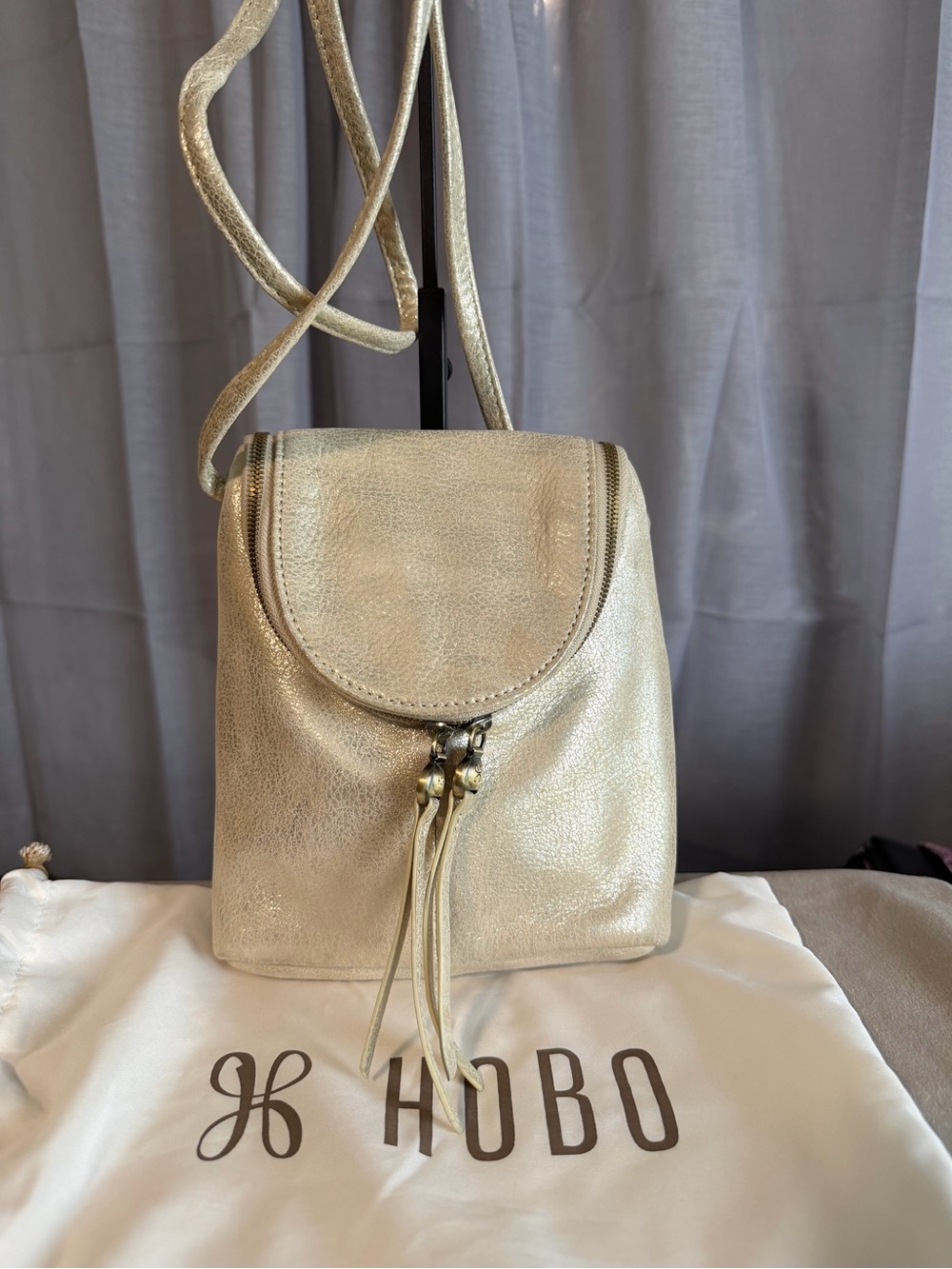 HOBO Fern Metallic Convertible Crossbody Sling Backpack Bag + Dust Bag EUC